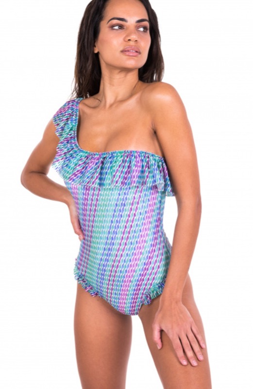 One-shoulder padded swimsuit in green