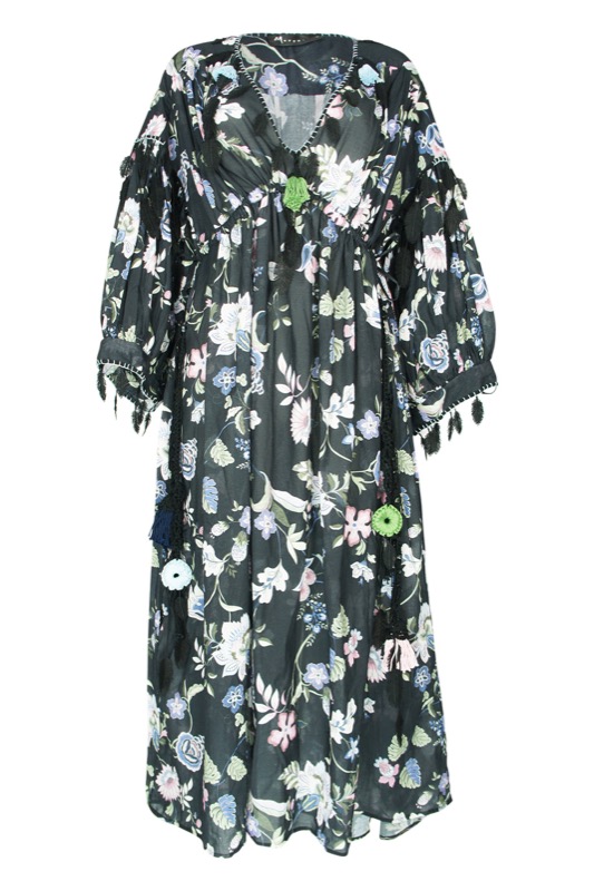 Floral-printed cotton maxi dress in black