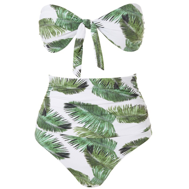 Caribe Padded Bandeau Bikini Palm White