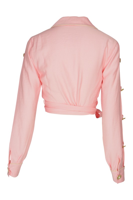 Piped Luxe Wrap Blouse Pink