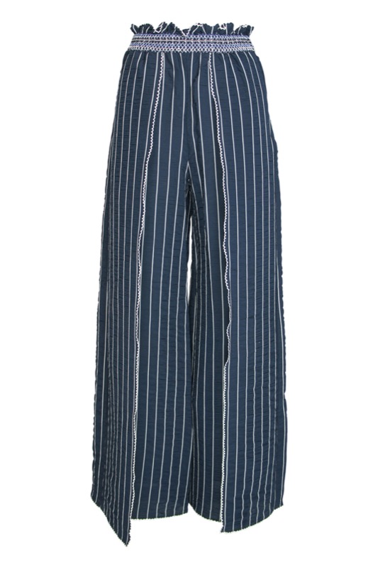 Smocked front slit pant in navy