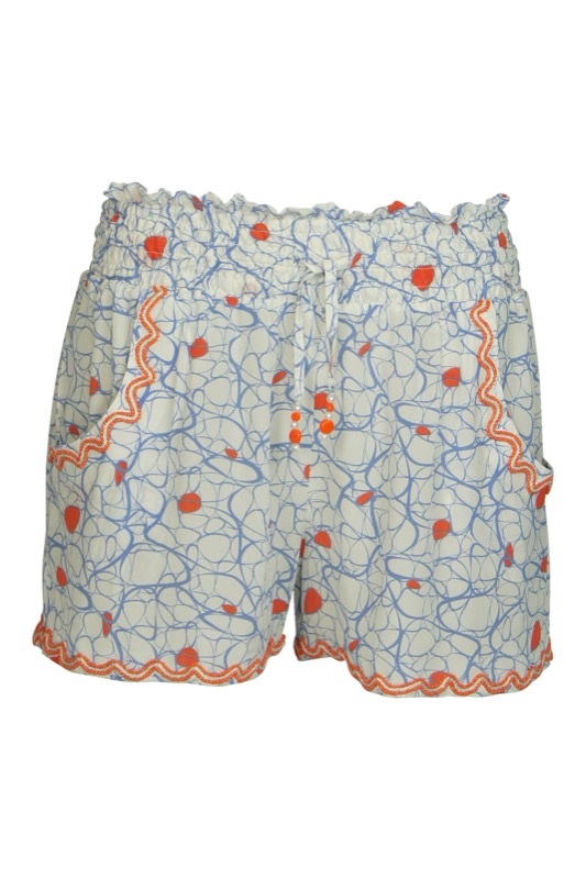 Silkshort with pearl embroidery in print