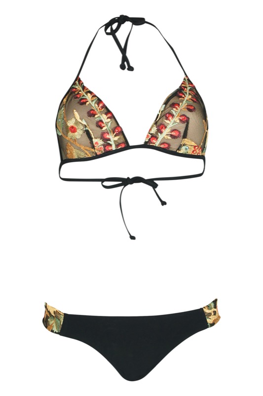 Rose boheme padded embroidered triangle bikini 