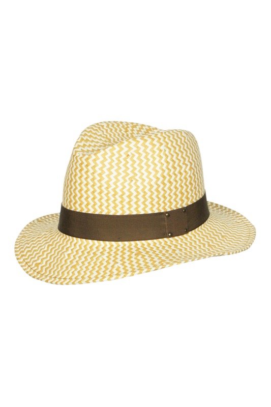 Fedora hat with zigzag brown grosgrain