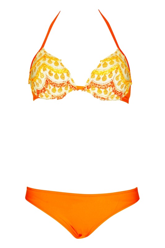 Wired-Bikini crochet fringed in orange