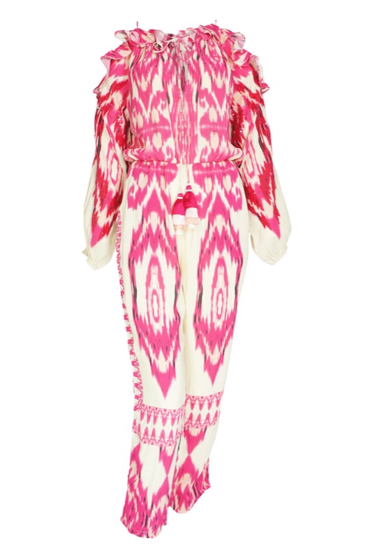 Ikat jumpsuit in pink with sequins