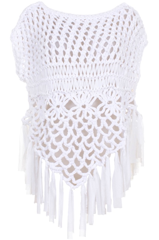 Braided poncho with fringes