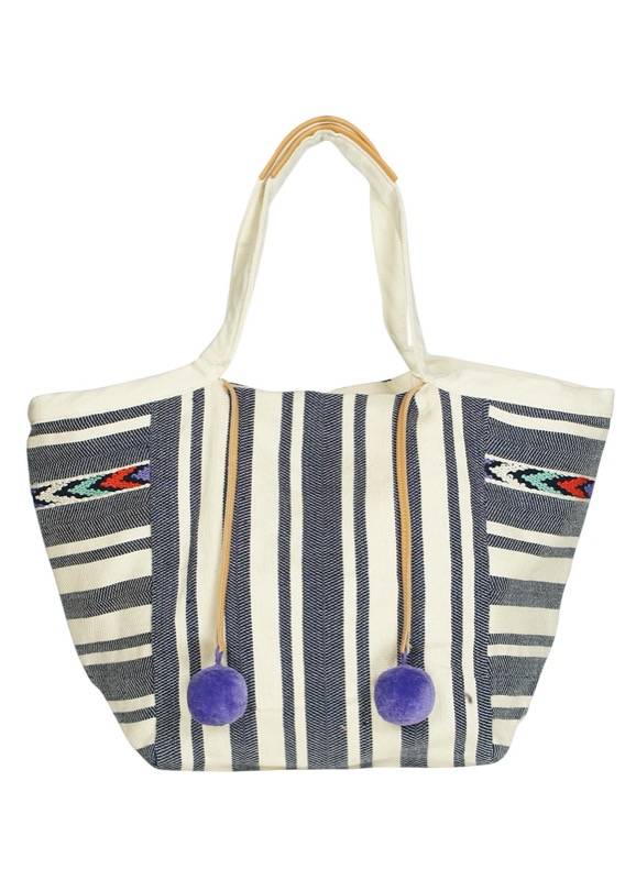 Rosa embroidered tote with stripes