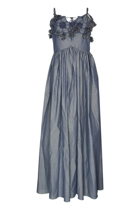 Denim maxi dress with floral application