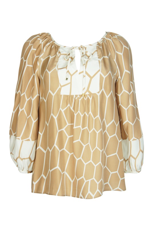 silk tunic with honeycomb print in beige