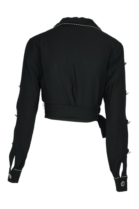 Piped Luxe Wrap Blouse Black