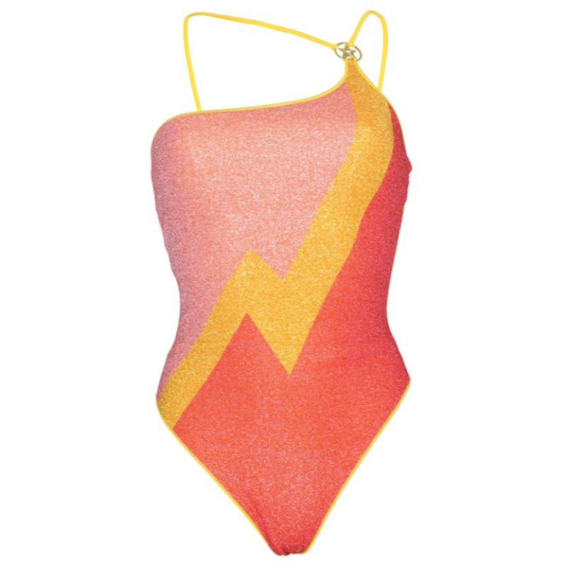 Lurex Asymmetric Swimsuit Yellow