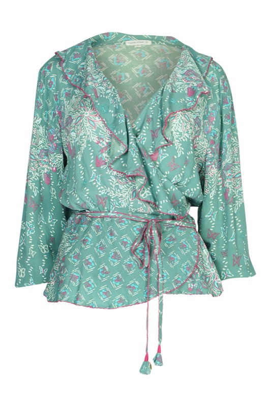 Elise wrapped blouse in green butterfly