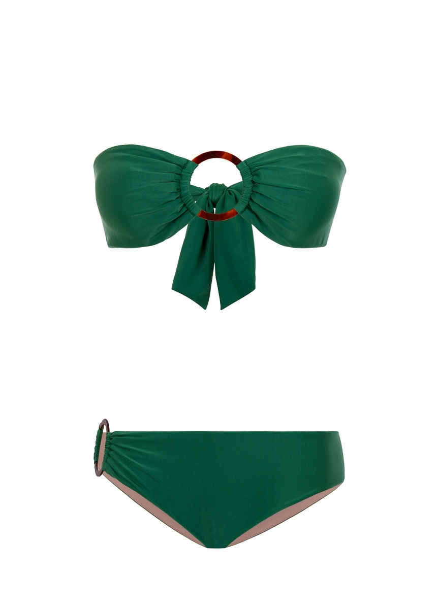 Padded bandeau bikini with hoops in green