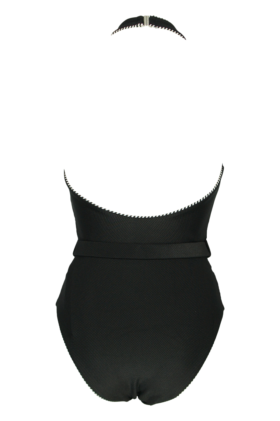 Piped Luxe Swimsuit with Belt Black