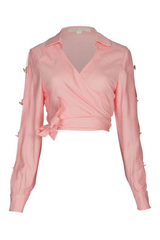Piped Luxe Wrap Blouse Pink