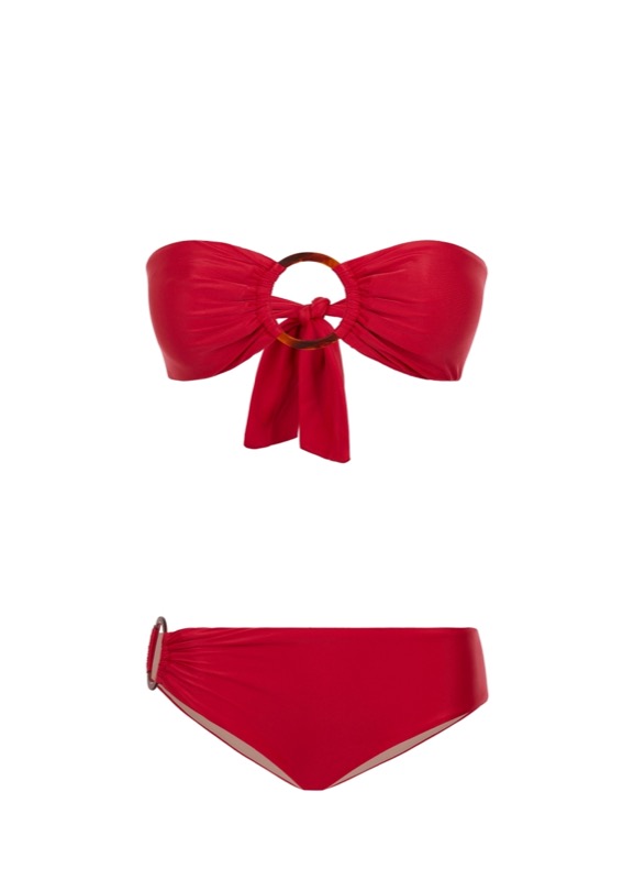 Padded bandeau bikini with hoops in red