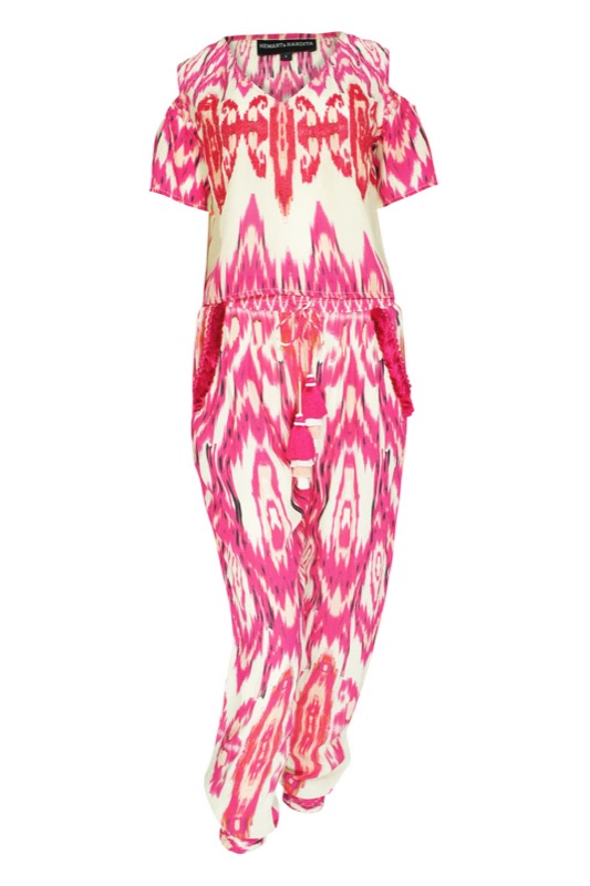 Ikat pants in pink with tassels