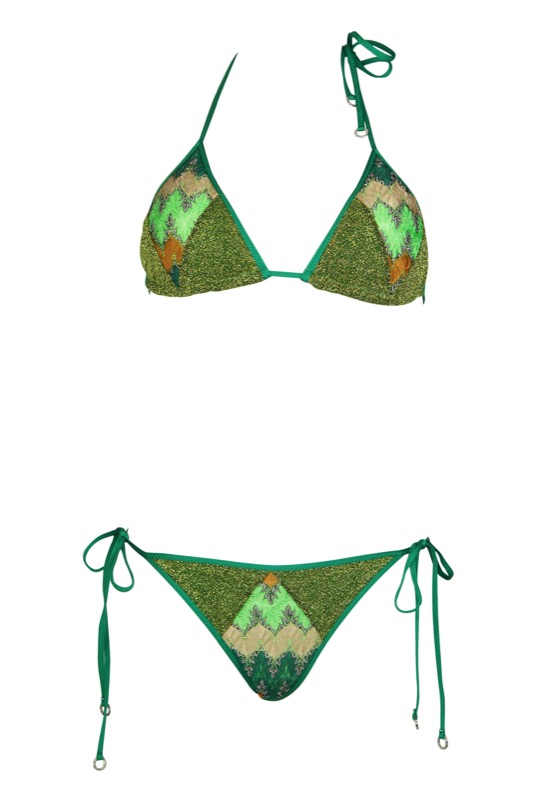 Zig Zag padded triangle bikini green