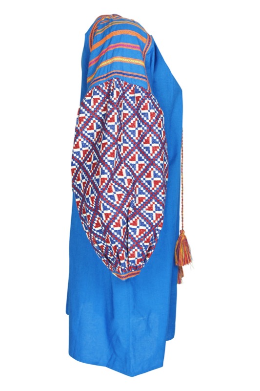 Balloon tunic blue with embroidery