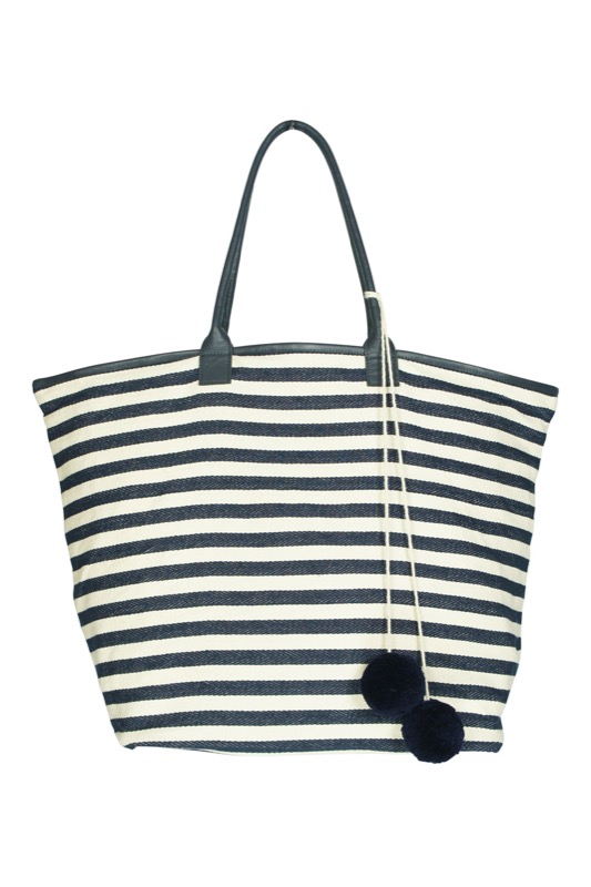 Striped beach bag with pompom