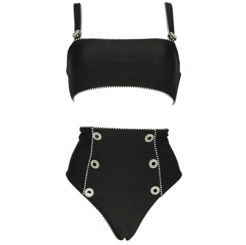 Piped Luxe Strap Bikini Black