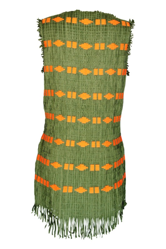 Dress fringed leather look in green