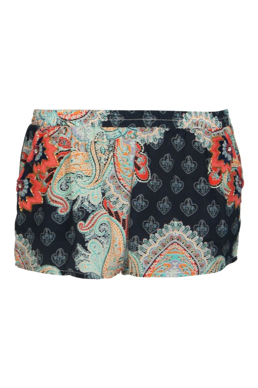 Silk Short in mixed patterns with embroidery