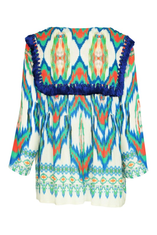 Ikat top in green with sequins