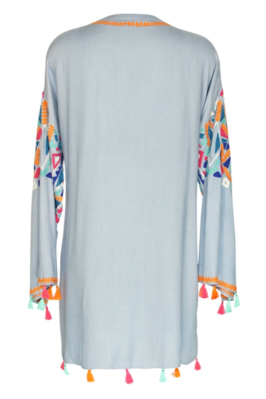 Embroidered boho tunic with tassels