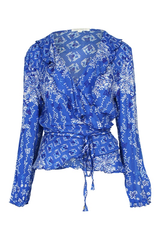 Elise wrapped blouse in blue butterfly